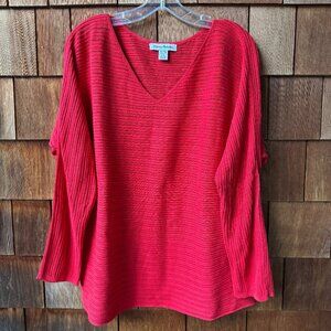 Tommy Bahama Sparkly Red Jewel Bay Long Sleeve V-Neck Sweater in Women's X-Large